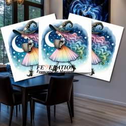 Artistic coasters in rigid acrylic "Witch Accordion Moon"